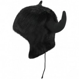 Skullies & Beanies Christmas Elk Horn Hat Faux Fur Winter Earflap Headwear Cap Russian Trapper Hats - Black - CD18KD4262C $18.44