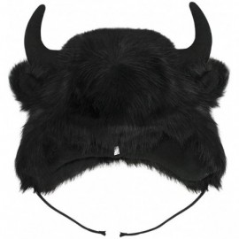 Skullies & Beanies Christmas Elk Horn Hat Faux Fur Winter Earflap Headwear Cap Russian Trapper Hats - Black - CD18KD4262C $18.44