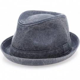 Fedoras Men's Denim Washed Cotton Casual Vintage Style Pork Pie Fedora Sun Hat - Pork Pie - Denim - CQ17YESQLEH $16.60