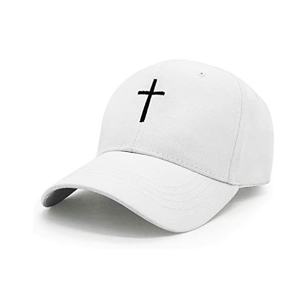 Baseball Caps Cross Embroidery Baseball Cap-Adjustable Structured Dad Hat for Men Women Sun Hat - White-1 - CL18T2Q8ZD9 $11.13