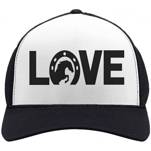 Baseball Caps Love Horses - Animal Lover Rearing Horse - Horseshoe Trucker Hat Mesh Cap - Black/White - CJ1858E26II $14.15