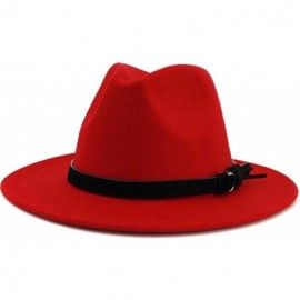 Fedoras Men & Women Vintage Wide Brim Fedora Hat with Belt Buckle - Black Belt-red - CQ18WM883LE $42.07