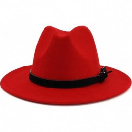 Fedoras Men & Women Vintage Wide Brim Fedora Hat with Belt Buckle - Black Belt-red - CQ18WM883LE $24.91