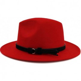 Fedoras Men & Women Vintage Wide Brim Fedora Hat with Belt Buckle - Black Belt-red - CQ18WM883LE $24.91
