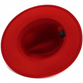 Fedoras Men & Women Vintage Wide Brim Fedora Hat with Belt Buckle - Black Belt-red - CQ18WM883LE $24.91