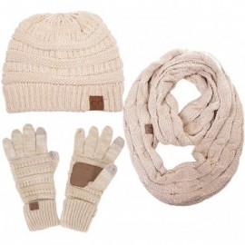 Skullies & Beanies 3pc Two Tone Trendy Warm Chunky Soft Stretch Cable Knit Beanie- Scarves and Gloves Set - 25 - CS18H6NYI93 ...