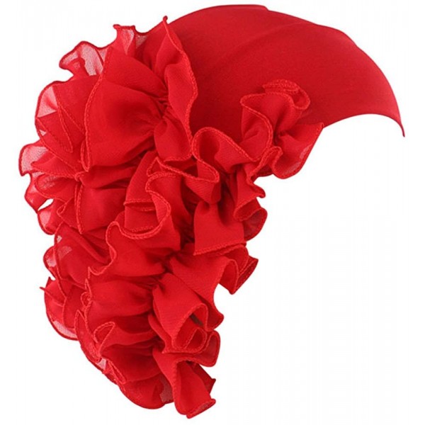 Berets Womens Wrap Cap Flower Chemo Hat Beanie Scarf Turban Headband - Red - CD18IO44G4C $9.28