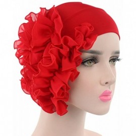 Berets Womens Wrap Cap Flower Chemo Hat Beanie Scarf Turban Headband - Red - CD18IO44G4C $9.28
