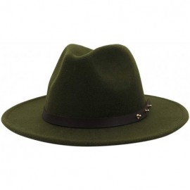 Fedoras Mens Western Cowboy Hat Faux Felt Wide Brim Fedora Hat - B Army Green - CU193W7AEM8 $20.72