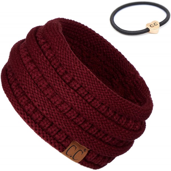 Headbands Stretch Ribbed Ear Warmer Head Band with Ponytail Holder (HW-21) (HW-817) (HW-826) - Maroon - CQ18SG20UNC $12.84