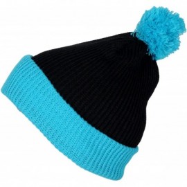 Skullies & Beanies Premium Cuffed Thick Mens/Womens Warm Two Tone pom pom Winter Hats - Blackturquoise - CT110DG8JWT $7.93