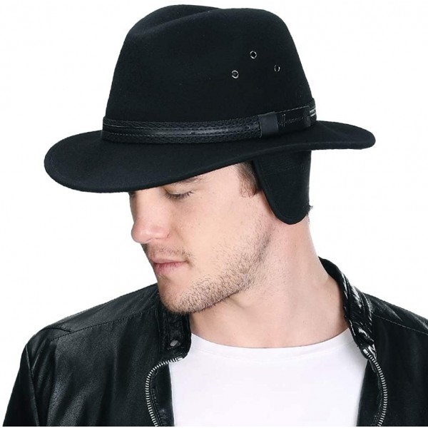 Fedoras 1920/1950 Wool Felt Homburg Gangster Fedora Manhattan Derby Hat Unisex 55-59CM - 00785_black - C9192TY7R70 $53.17