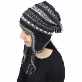 Skullies & Beanies Superfine 100% Alpaca Wool Handmade Intarsia Chullo Ski Hat Beanie Aviator Winter - Charcoal Gray/Gray - C...