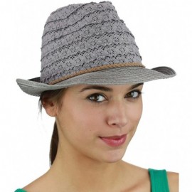 Fedoras Braided Trim Spring Summer Cotton Lace Vented Fedora Hat - Light Grey - C217YK9XYA4 $7.98