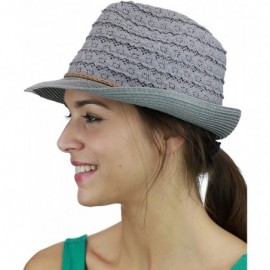 Fedoras Braided Trim Spring Summer Cotton Lace Vented Fedora Hat - Light Grey - C217YK9XYA4 $7.98