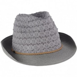 Fedoras Braided Trim Spring Summer Cotton Lace Vented Fedora Hat - Light Grey - C217YK9XYA4 $7.98