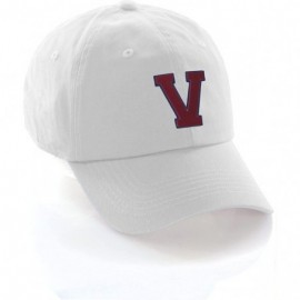 Baseball Caps Customized Letter Intial Baseball Hat A to Z Team Colors- White Cap Blue Red - Letter V - C418ESAX9HK $13.80