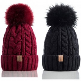 Skullies & Beanies Women Winter Pompom Beanie Hat with Warm Fleece Lined- Thick Slouchy Snow Knit Skull Ski Cap - CJ18U4LLAHD...