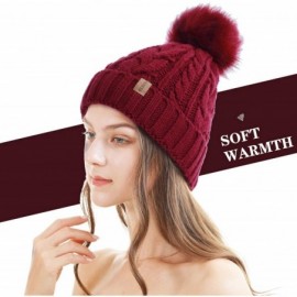 Skullies & Beanies Women Winter Pompom Beanie Hat with Warm Fleece Lined- Thick Slouchy Snow Knit Skull Ski Cap - CJ18U4LLAHD...