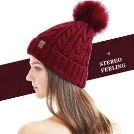 Skullies & Beanies Women Winter Pompom Beanie Hat with Warm Fleece Lined- Thick Slouchy Snow Knit Skull Ski Cap - CJ18U4LLAHD...