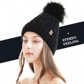 Skullies & Beanies Women Winter Pompom Beanie Hat with Warm Fleece Lined- Thick Slouchy Snow Knit Skull Ski Cap - CJ18U4LLAHD...