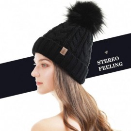 Skullies & Beanies Women Winter Pompom Beanie Hat with Warm Fleece Lined- Thick Slouchy Snow Knit Skull Ski Cap - CJ18U4LLAHD...