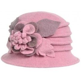 Bucket Hats Lady 100% Wool Floral Bucket Cloche Bowler Hat Felt Dress Hat XC020 - Pink - C412MXADFVU $32.98