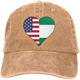 Baseball Caps Half Nigerian Flag Half USA Flag Love Heart Unisex Vintage Jeans Adjustable Baseball Cap - Natural - CW1924XIOM...