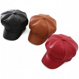 Berets PU Leather Beret Caps Women Newsboy Hats Autumn Winter Plain Visor Beret for Women Girl - Black-a - CP18A4HXWZ2 $11.82