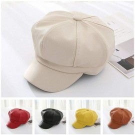 Berets PU Leather Beret Caps Women Newsboy Hats Autumn Winter Plain Visor Beret for Women Girl - Black-a - CP18A4HXWZ2 $11.82