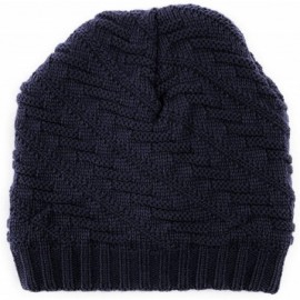 Skullies & Beanies Men's Warm Winter Skully Hat Stretchable Wool Blend Thick Knit Cuff Beanie Cap with Lining - Navy Blue Rib...