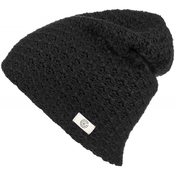 Skullies & Beanies Evony Warm Thick Slouch Beanie - Textured Knit with Soft Inner Lining - One Size - Black - CF18924H78H $20.01