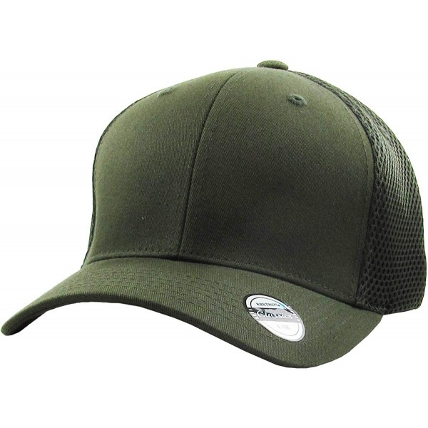 Baseball Caps Blank Stretch Mesh Back Cotton Twill Fitted Hat Spandex Headband - (Mesh Back) Olive - C0180K804HW $12.13