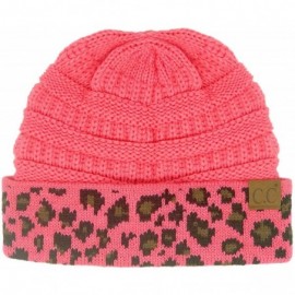Skullies & Beanies Winter Fall Trendy Chunky Stretchy Cable Knit Beanie Hat - Leopard New Candy Pink - CU18Y38237Y $10.49