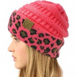 Skullies & Beanies Winter Fall Trendy Chunky Stretchy Cable Knit Beanie Hat - Leopard New Candy Pink - CU18Y38237Y $10.49