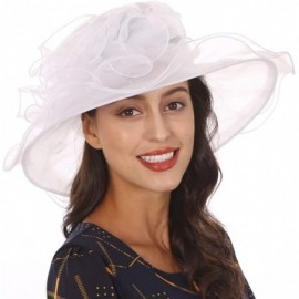 Sun Hats Women's Church Derby Dresses Hats for Kentucky Tea Party Weddings-Ladies Wide Brim Cap-S019 - White - CM18NATX9U2 $1...