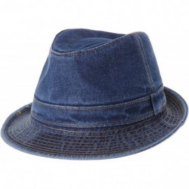 Fedoras Denim Fedora Hat Plain Stitch Washed Short Brim DW6646 - Blue - CL182ZLG2G7 $67.56