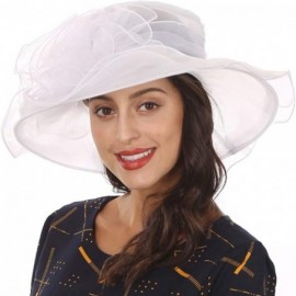 Sun Hats Women's Church Derby Dresses Hats for Kentucky Tea Party Weddings-Ladies Wide Brim Cap-S019 - White - CM18NATX9U2 $1...