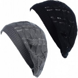 Berets Chic Parisian Style Soft Lightweight Crochet Cutout Knit Beret Beanie Hat - C018EOOZMK3 $17.62