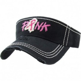 Visors Womens Baseball Cap High Ponytail Bun Half Visor Adjustable Athletic Hat - Breast Cancer Pink Ribbon - Black - CD18SD3...