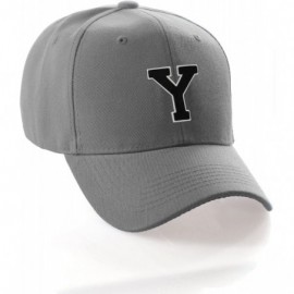 Baseball Caps Classic Baseball Hat Custom A to Z Initial Team Letter- Charcoal Cap White Black - Letter Y - C218IDU3XS4 $10.54