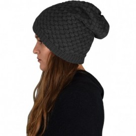 Skullies & Beanies Thick Crochet Knit Quilted Double Layer Beanie Slouchy Hat - Black - CJ12NR6ISVU $12.08