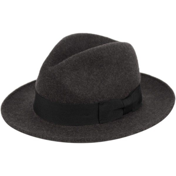 Fedoras Mens Godfather Milano Wool Felt Fedora Grosgrain Band Center Winter Hat - Charcoal - C218LHL2C33 $34.31