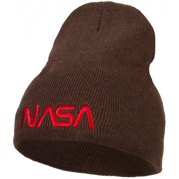 Skullies & Beanies NASA Letter Logo Embroidered Stretch ECO Cotton Short Beanie - Brown - C318K706M5D $26.84