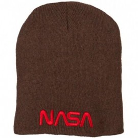 Skullies & Beanies NASA Letter Logo Embroidered Stretch ECO Cotton Short Beanie - Brown - C318K706M5D $26.84