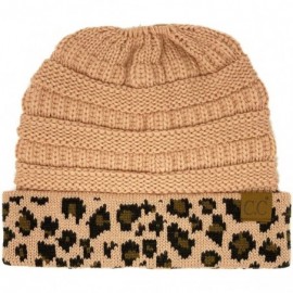 Skullies & Beanies Ponytail Messy Bun BeanieTail Soft Winter Knit Stretch Beanie Hat - Leopard Indi Pink - CV18AEKL63R $14.21