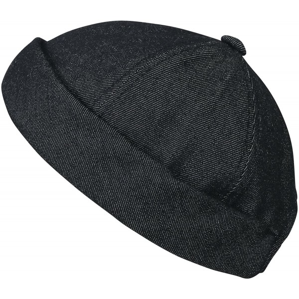 Skullies & Beanies Howels Denim Cotton Short Beanie Strapback Casual Hat Soft Cap - Black Denim - CF188OYTWD2 $30.38