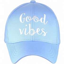 Baseball Caps Women's Embroidered Quote Adjustable Cotton Baseball Cap- Good Vibes- Light Blue - CD180Q8EEO2 $13.17