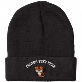 Skullies & Beanies Custom Beanie for Men & Women Cute Tiger Embroidery Acrylic Skull Cap Hat - Black - C718ZS253HL $15.69