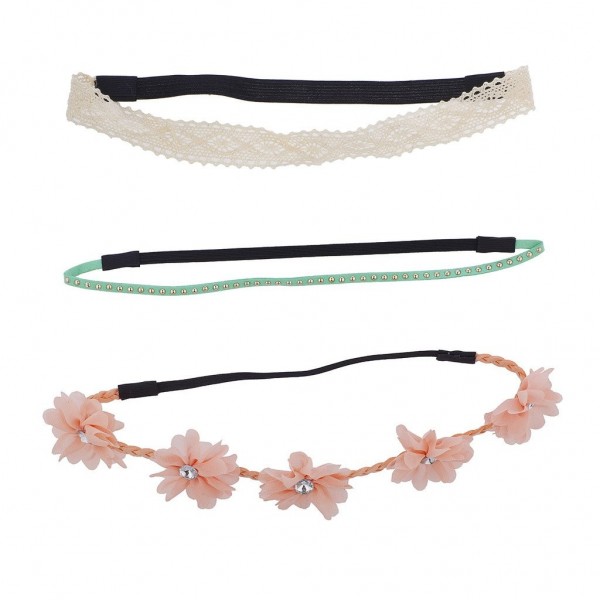 Headbands Crochet Suede Studded Flower Rhinestone Headband Set (3pc) - Crochet Studded Flower - CI17XX7X9TL $11.10